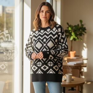 NWT // Devoted // Black & White Geometric Sweater